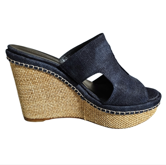 Stuart Weitzman Ponte Denim Wedge Slide Sandal in Navy Size 8.5 NWOB - Picture 6 of 9